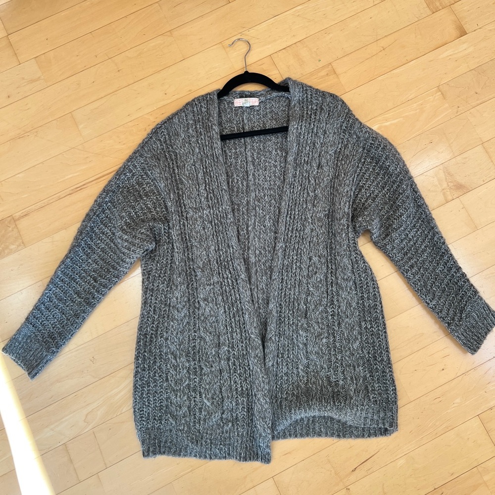 Long Grey Knit Cardigan Size Large